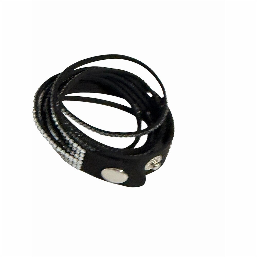 Sparkly Bracelet Black Multi-Row Rhinestone Wrap Cuff Adjustable Snap 90’s - Picture 7 of 12